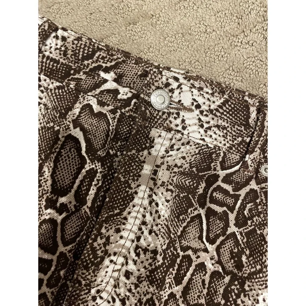 Topshop Moto Brown Snake Print Denim Mini Skirt, size 8